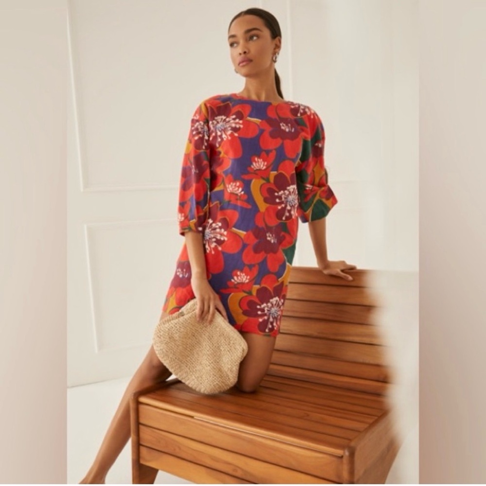 Something Navy Floral Long Sleeve Open Back Mini Dress